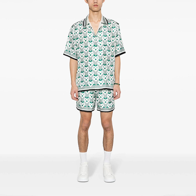 casablanca green heart print silk short sleeve shirt & shorts